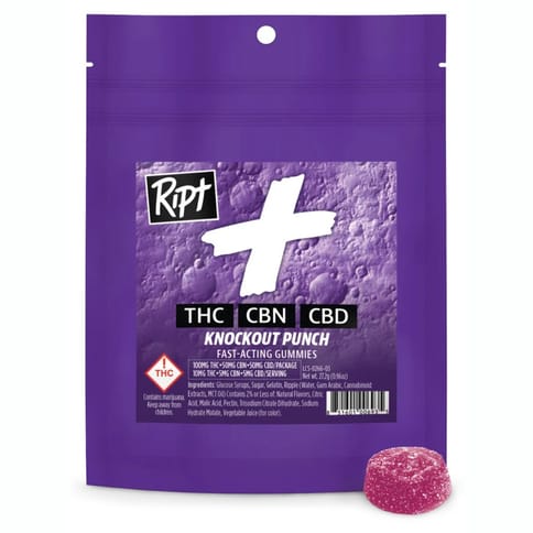 Ripple Ript Plus Gummies | Knockout Punch 1:1:1 THC:CBN:CBD 100mg Rec