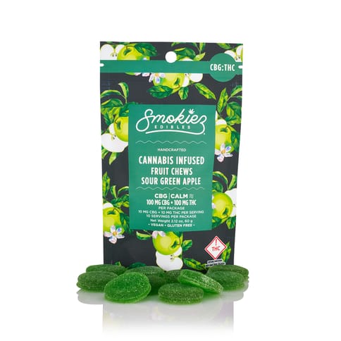 Smokiez Blended Fruit Chews | Sour Green Apple CBG 1:1 100mg Rec