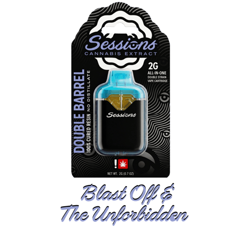 SESSIONS | CURED RESIN | DOUBLE BARREL CARTRIDGE - 2 STRAINS | BLAST OFF X THE UNFORBIDDEN | HYBRID | 2 GRAMS | DISPOSABLE