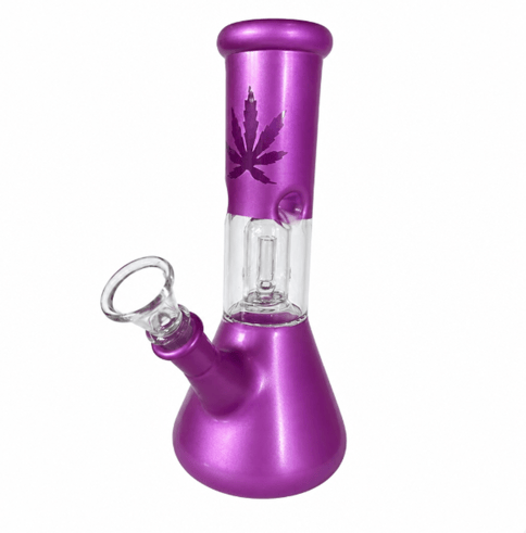 Purple Leaf Glass Water Bong - 9"