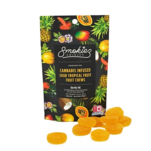 Smokiez Fruit Chews | Sour Tropical Fruit Sativa 100mg Rec