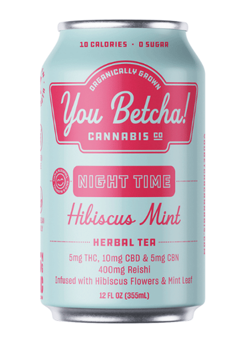 You Betcha - Hibiscus Mint Herbal Tea - NIGHT TIME - 5mg THC, 10mg CBD, 5mg CBN, 400mg Reishi - Hibiscus Mint - Single Can