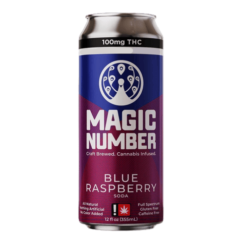 MAGIC NUMBER | LIVE RESIN SODA | BLUE RASPBERRY | INDICA | 100MG TOTAL | 12 FL/OZ