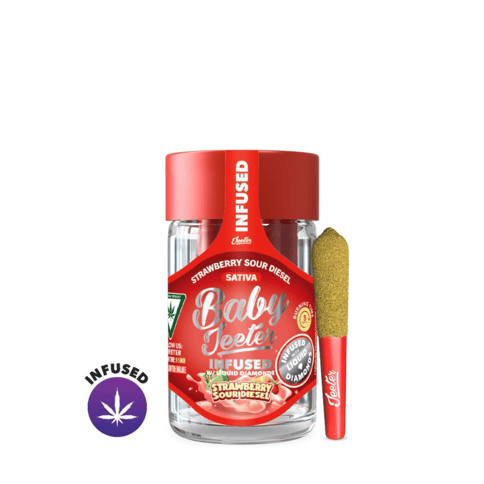(REC) Baby Jeeter - Rosin Enhanced Diamond Infused 0.5g x 5 Pre-Roll Pack - Strawberry Sour Diesel - REC - 2.5g