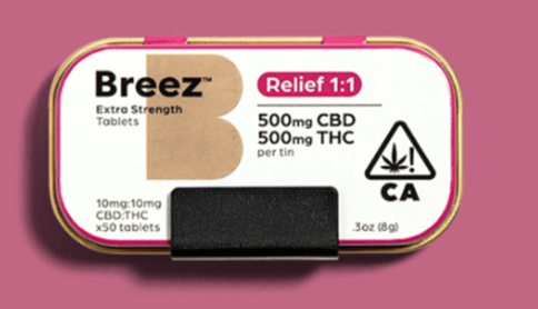 BREEZ TABLET Extra Strength Tin Single Unit (Relief 500 MG THC + 500 MG CBD)