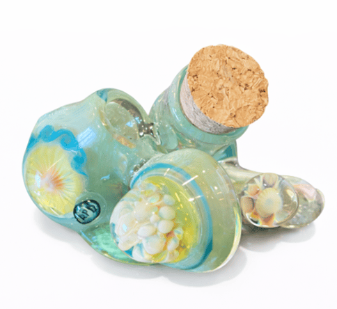 Custom Blown Glass Pipe with Attached Bud Jar