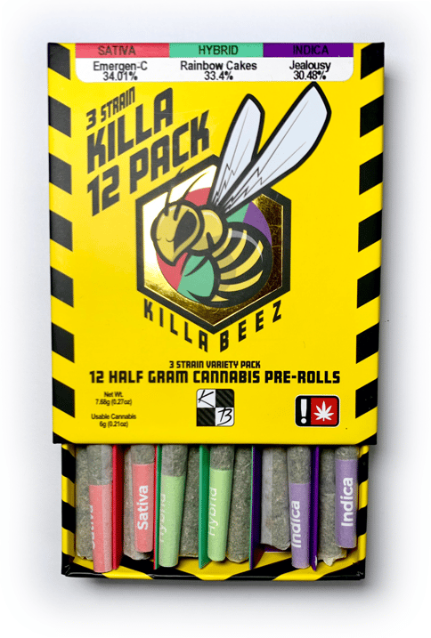 Preroll Pack | Killa Beez | Tropic Thunder 34.55 % (S) / Lemon Cherry Pie 21.31% (H) / Garlic Butter 27.33% (I) | .5g 12pk