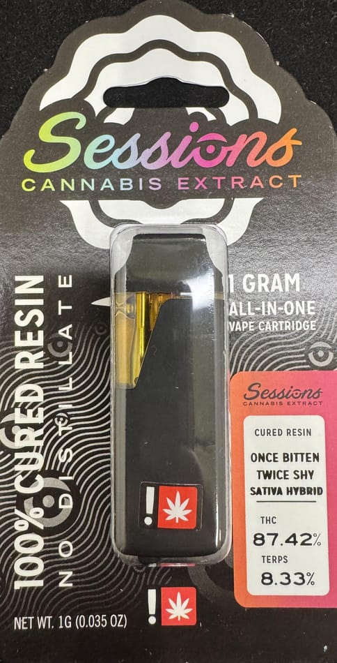 Sessions | Once Bitten Twice Shy | 1G | Cured Resin | Disposable Sessions | Once Bitten Twice Shy | 1G | Cured Resin | Disposable