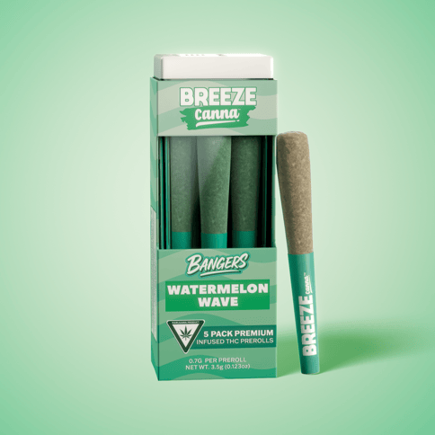 Watermelon Wave Bangers | 5pk x 0.7g Infused Prerolls | Breeze Canna