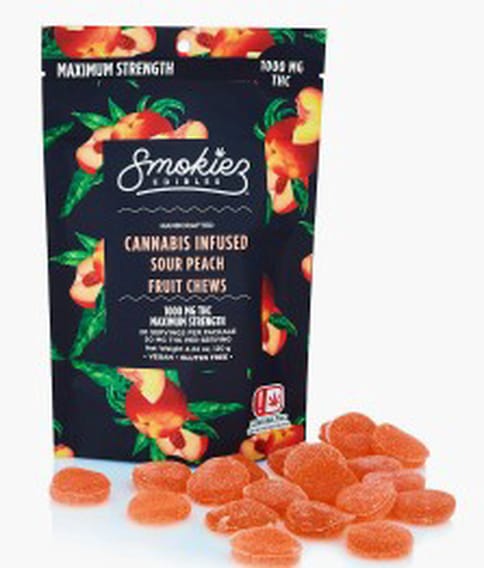 Smokiez| Sour Peach |Sativa | 1000mg | THC Fruit Chews