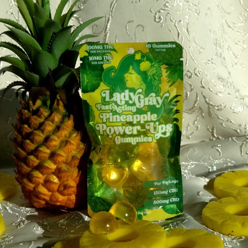 Fast Acting Pineapple Power-Ups 1:5:1.5 (100mg) THC:CBD:CBG Gummies 10pk by Lady Gray