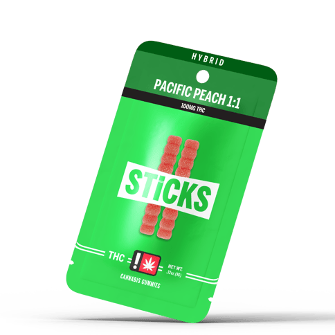 Pacific Peach 1:1 CBD:THC 2pk Gummies (Sticks)