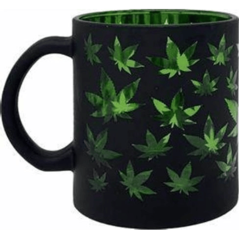 Glass Coffee Mug 16 oz Black Frosted Green
