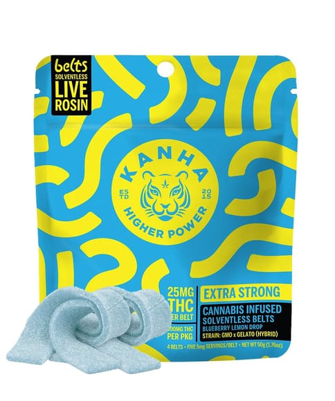 Kanha | Blueberry Lemon Drop (H) | 25mg THC x 4 Cannabis Infused Live Rosin Belts
