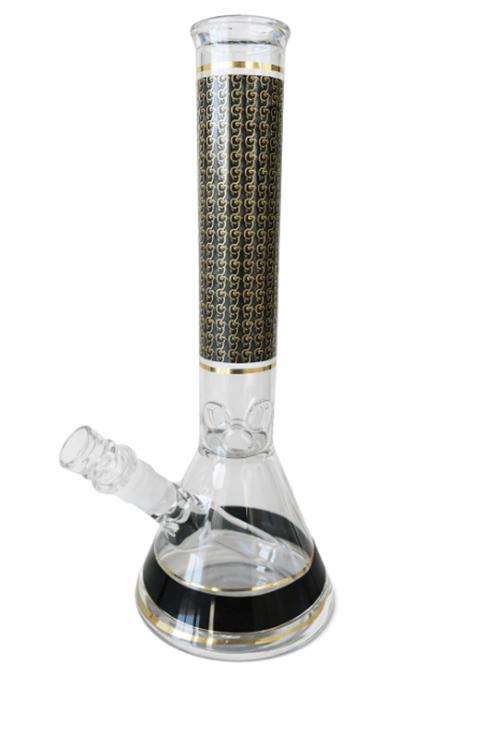 Gold/Brown Floral Ice Catch Beaker Bong - 12" - Regular
