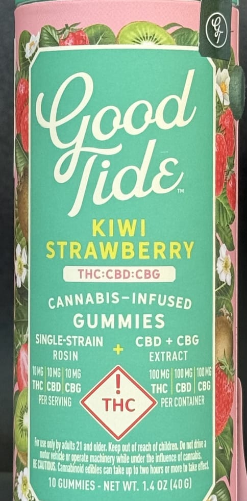 Good Tide | Kiwi Strawberry 1:1:1 THC:CBD:CBG Hybrid | Gummies | 100mg | 10ct