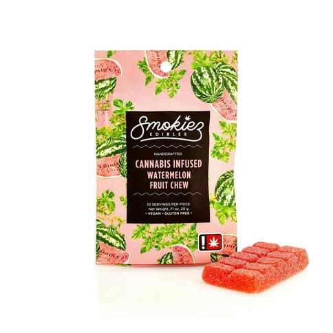 Sweet Watermelon Hybrid Scored Single-Piece Fruit Chew by Smokiez | Golden Rookie