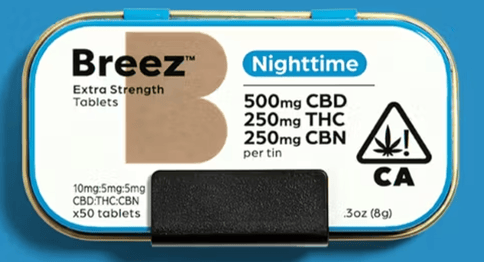 BREEZ TABLET Extra Strength Tin (Nighttime, 500 MG CBD + 250 MG THC + 250 MG CBN)