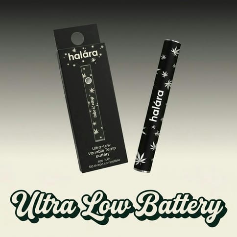 Halara Ultra-Low Temp Battery 510 (Black w/Cannabis Leafs)