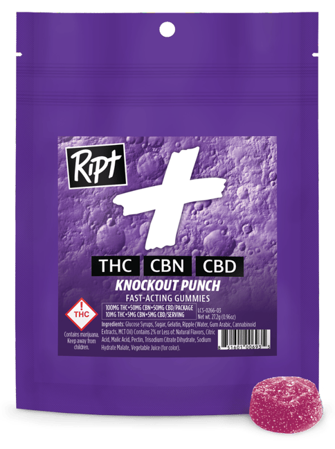 Ript | 100mg Gummies | Knockout Punch | THC:CBN