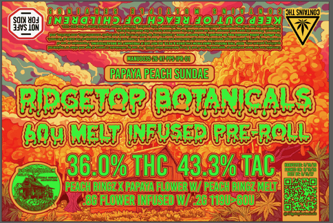 Papaya Peach Sundae Infused Preroll Ridgetop Farm