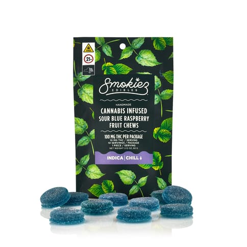 Smokiez Fruit Chews | Sour Blue Raspberry Indica 100mg Rec