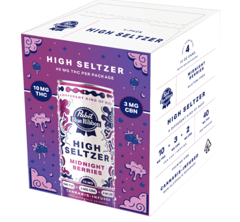 Pabst Blue Ribbon | High Seltzer Midnight Berries (I) | 10mg THC / 3mg CBN / 2mg CBD x 4 Infused Seltzers