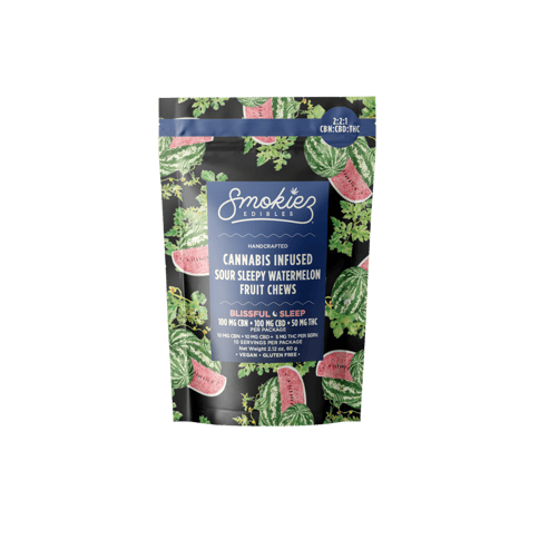 Blissful Sleep Sour Watermelon CBN Trifecta Fruit Chews by Smokiez | Golden Rookie