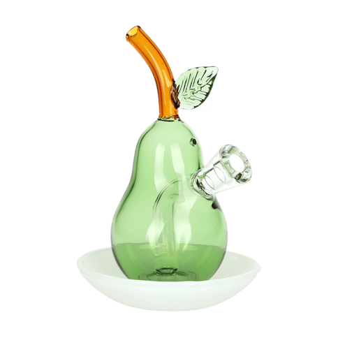 Perfect Pear on Dish Glass Cone Bubbler 4.5"