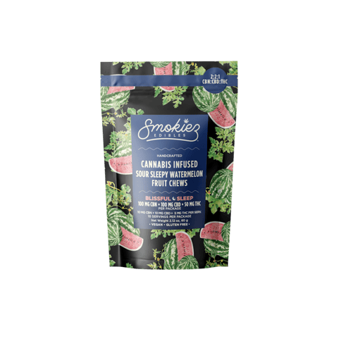 Smokiez Blissful Sleep Fruit Chews | 2:2:1 CBN:CBD:THC Sour Watermelon 50mg Rec