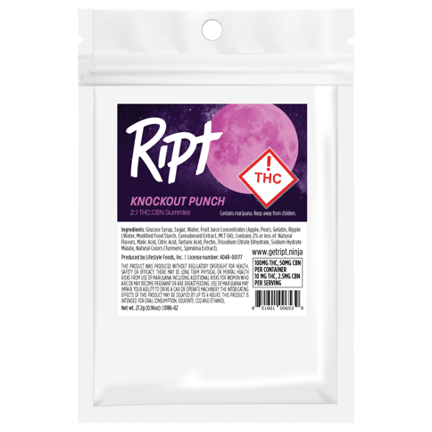 Ript Gummies Knockout Punch 50mg CBN:100mg THC