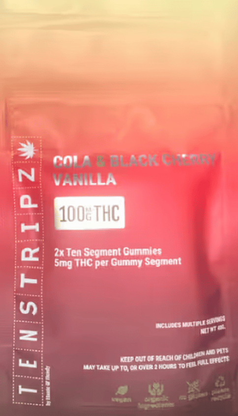 10 Stripz Cola/Black Cherry 100mg Gummies Haute & Heady